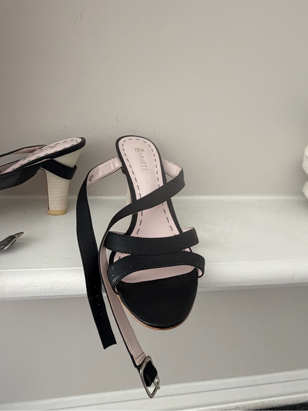 Nannette Black Strappy Mid-Heel Sandals with Pink Insole